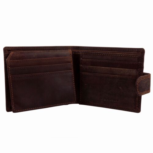 Mens Rugged Oiled Cognac Hunter Leather Tabbed Bi Fold RFID Wallet Rowallan o - Picture 3 of 5