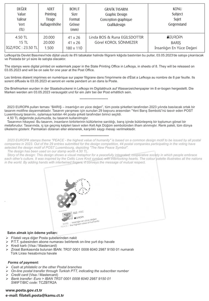 2023 - EUROPA (PEACE-THE HIGHEST VALUE OF HUMANITY) - TURKISH CYPRUS - FDC - Image 3 of 3