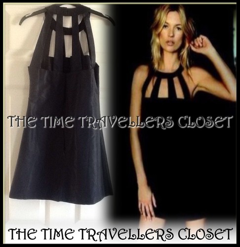 KATE MOSS TOPSHOP VINTAGE DARKEST MIDNIGHT BLUE SHIFT CAGE DRESS 60s UK 12 40 - Picture 9 of 12