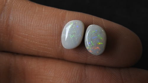 Australian Opal Doublet Smooth Multi Fire Cabochon Matched Pair 9X6X3MMMS - Video 1 of 1