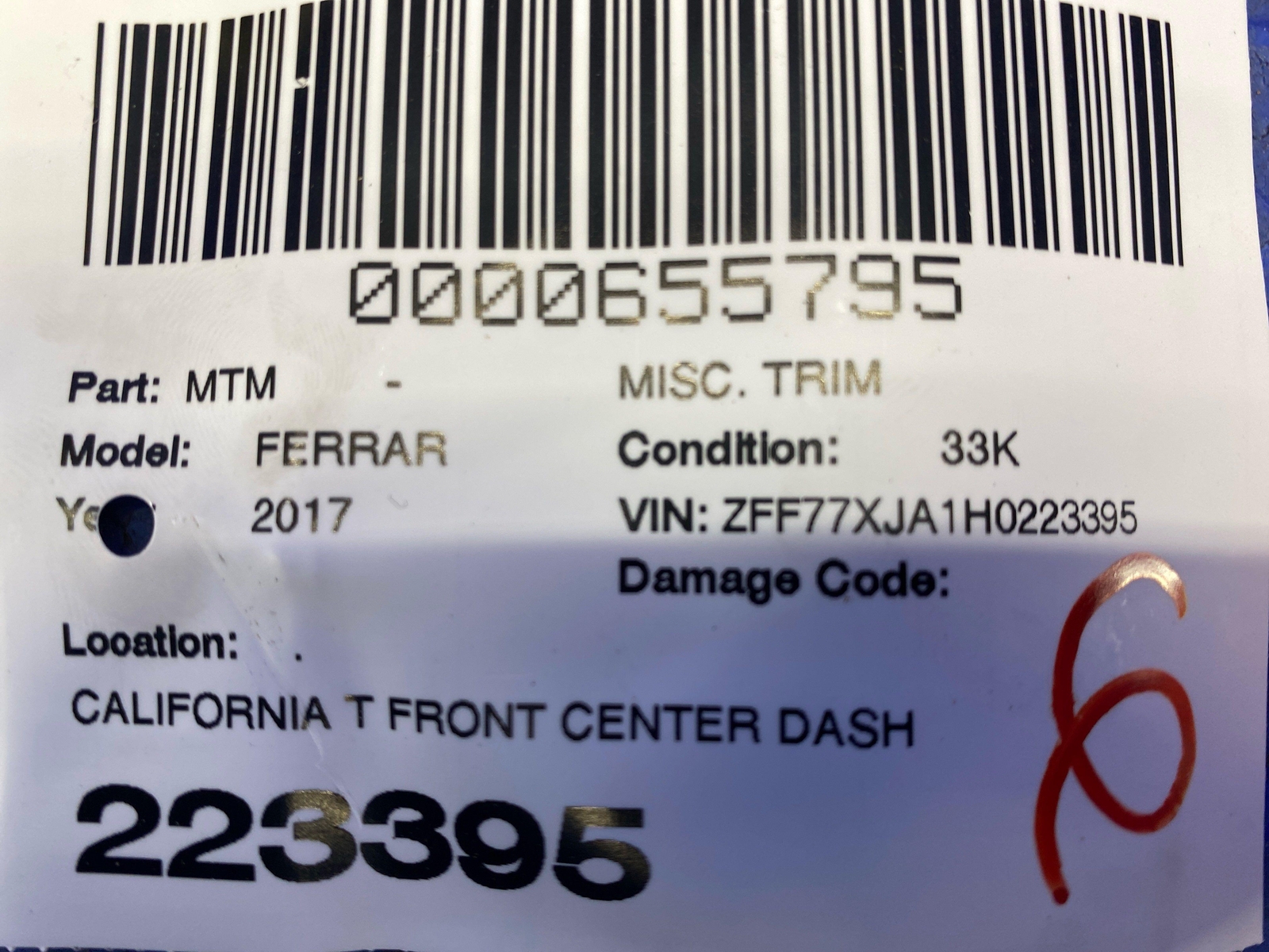2015-2018 FERRARI CALIFORNIA T FRONT CENTER DASH TRIM COVER PANEL LOGO PLATE