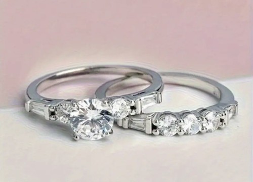 Wunderschöner Lab Created Diamant Ring Hochzeit Verlobung Set Größe 9 - Bild 2 von 6