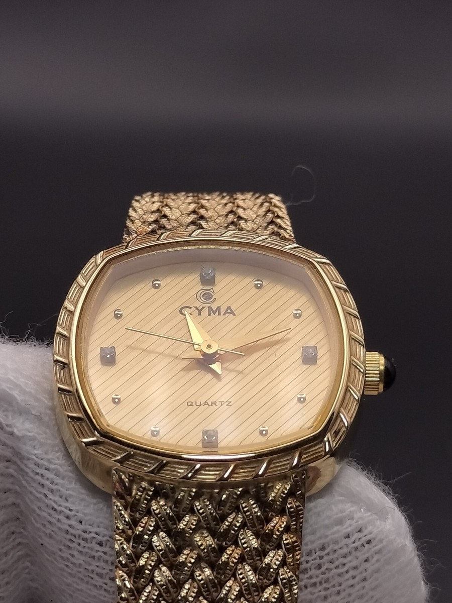【稼働/良品】CYMA L616 クオーツ 石付 ゴールド レディース Excellent condition CYMA Square 616 Quartz Ladies Watch