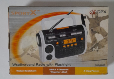 GPX Sport X 7-Channel Weather Band Radio With Hand Crank, Siren & Flashlight