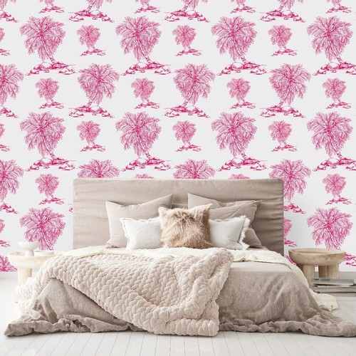 Pink Palms on White Background Wallpaper