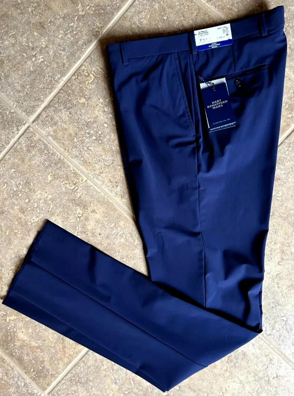 Hart Schaffner Marx New York Performance Dress Pants 46R Unhemmed Navy $155 NWT