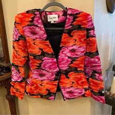 Vintage NOLAN MILLER Women Ruched Floral Beaded Party Jacket Size 4