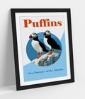 ATLANTIC PUFFINS RETRO NATURE BIRD POSTER -FRAMED WALL ART PAPER PRINT POSTER