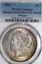 One Rainbow Toned 1921-P Morgan Silver Dollar PCGS Genuine (37734937)