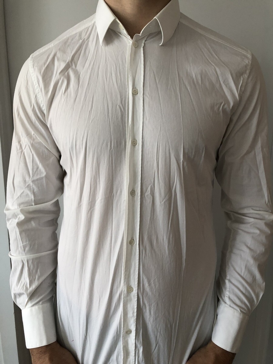 Dolce Gabbana Dress Shirt Gold 16.5 16 1/2 42 White Stretch
