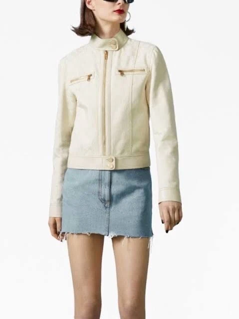 Veste ivoire en toile et cuir Gucci NEUF AVEC ÉTIQUETTES PRIX DE RÉSERVE 4 USD