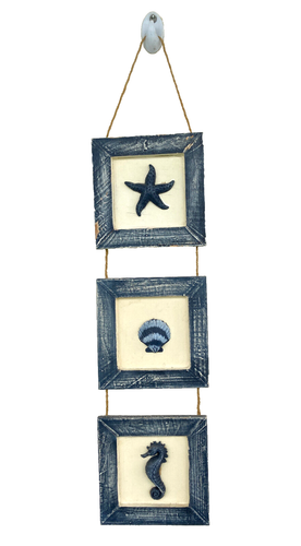 Wooden Nautical Framed Wall Art with Starfish Seashell Sea Dragon 6 x 6" VTG 70s - Picture 2 of 6
