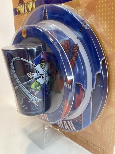 Juego de cena de 3 piezas Marvel Spiderman & Doc Ock (plato, tazón, taza) NUEVO 2002 - Imagen 2 de 4