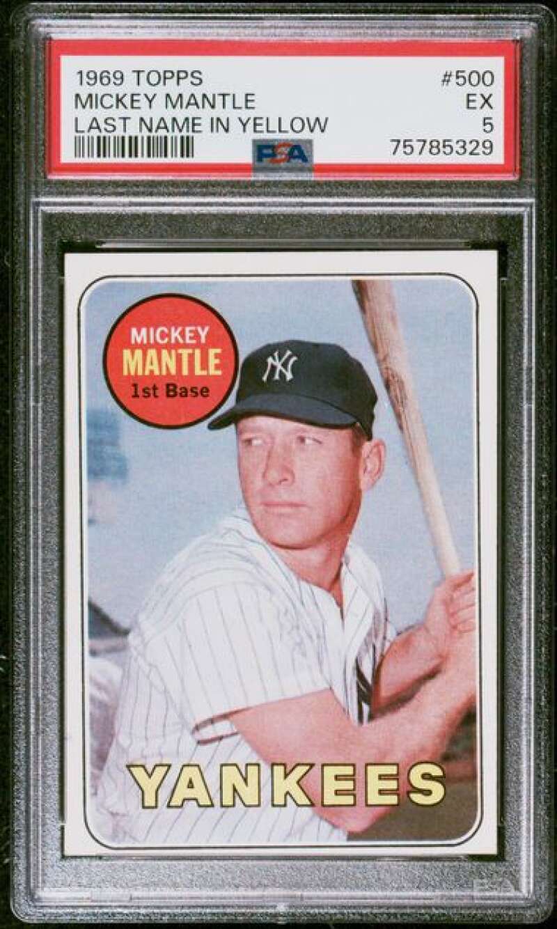 1969 Topps #500 Mickey Mantle Last Name in Yellow PSA 5 Yankees UER ...