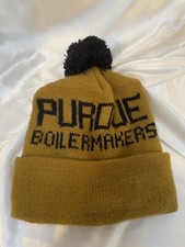 Vintage 1980s Purdue University Boilermakers Stocking Cap Hat Ski Gold Black