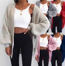 Women Chunky Knitted Oversize Cardigan Ladies Balloon Sleeve Long Short Cardigan