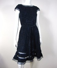 ADRIANNA PAPELL NWT SHORT SLEEVE LACE BOAT FIT & FLARE W SASH DRESS 6 NAVY