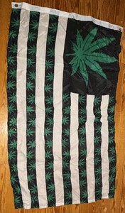Black & White USA Flag Decorative Flag w/ Green Cannabis Leaf Pattern Grommets