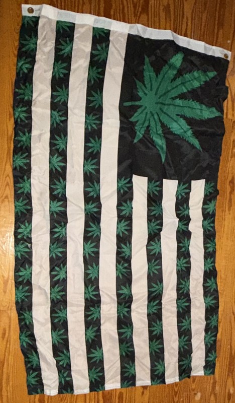 Black & White USA Flag Decorative Flag w/ Green Cannabis Leaf Pattern Grommets