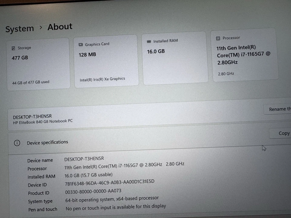 HP EliteBook 840 G8 · i7-1165G7 · 16GB · 512GB, photo 4 of 5
