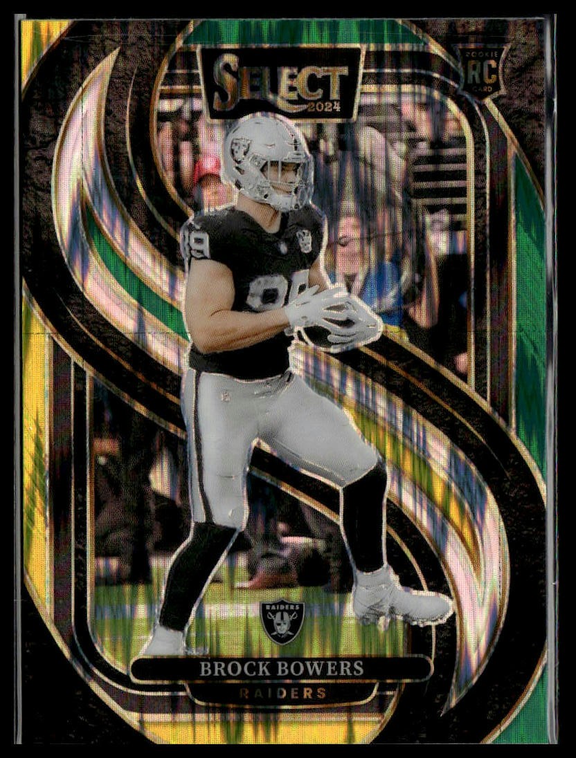 2024 Panini Select #118 Brock Bowers Green & Yellow Prizm Shock