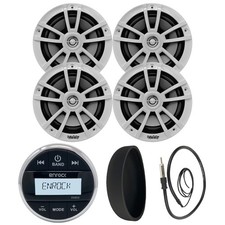 Enrock EM856 Receiver, 4x 6.5" White Marine Speakers, Antenna, Radio Cover
