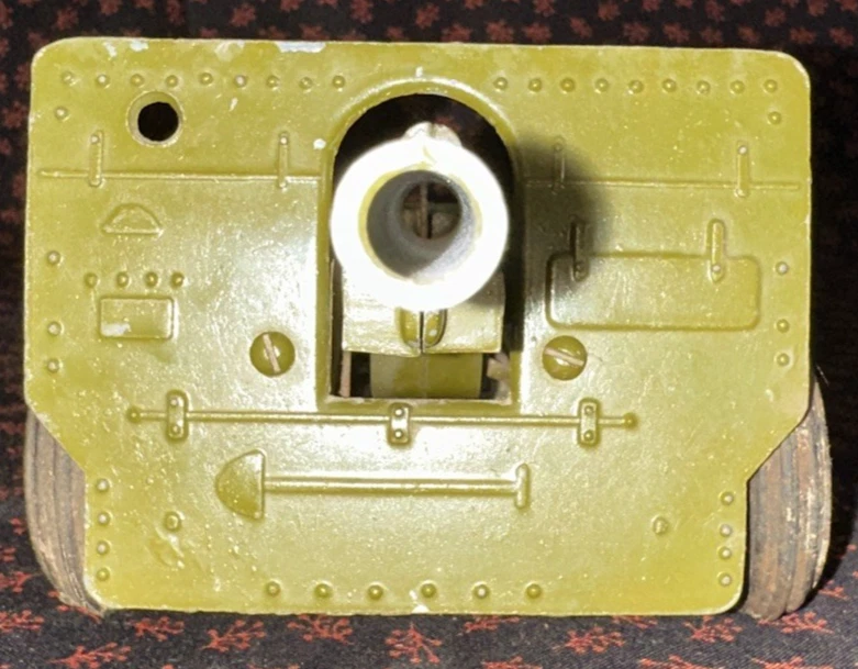 ¿De colección? Cañón obús diecast de 1930 una pistola bulllock ~8,5' L x 4" con ruedas rojas Foto 4 de 4