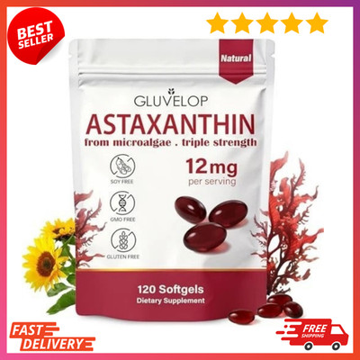 Astaxanthin 12mg 120 Softgels, 4 Month Supply,Triple Strength,Non-GMO,Eye Health