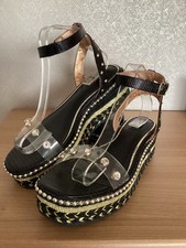 River Island Black & Gold Embellished Wedge Espadrille Open Toe Sandals UK 8
