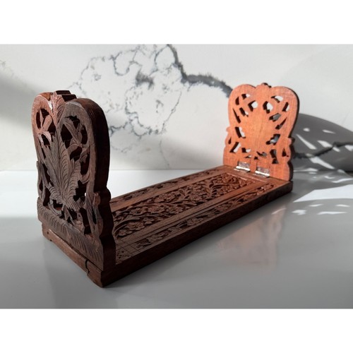 Vintage Carved Adjustable Wooden Book Rack (Made in India)