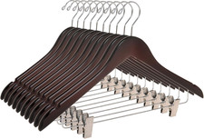 Quality Wooden Skirt Hangers with Clips Smooth Solid Wood Pants Hangers with Dur