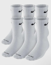 Nike Dri Fit Dry Cushioned Cotton Crew Socks 6 Pairs LARGE WH TE