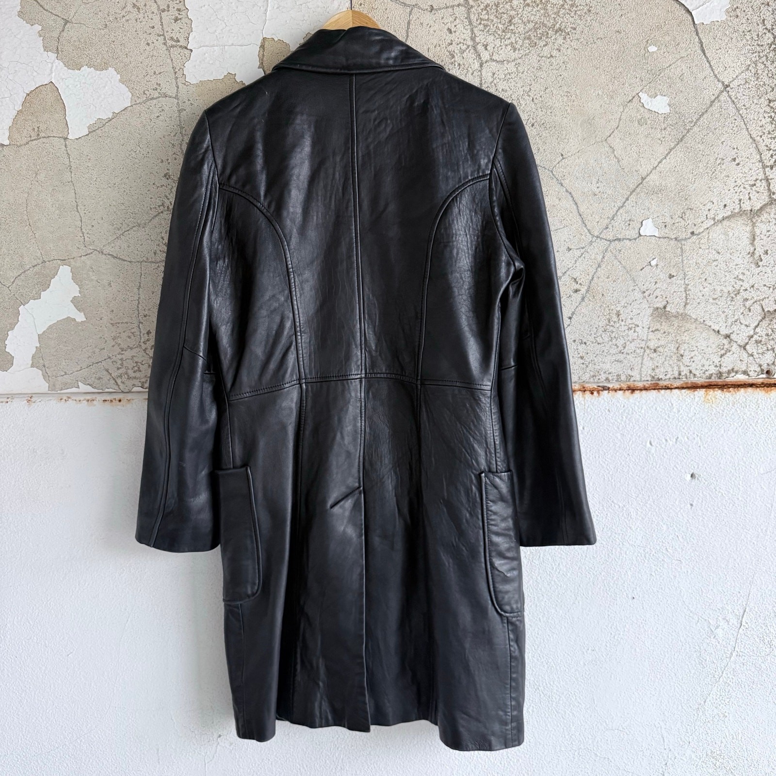 Express Leather Trench Coat Y2K Vintage Womens S Long Black Jacket Minimalist image 5