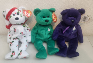 Ty Beanie Baby - PRINCESS Diana Bear, ERIN - Irish Bear, 1998 Holiday Bear