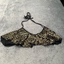 NWT Ninety six degrees Black and Gold Patterned Bikini Top XL MSRP 46