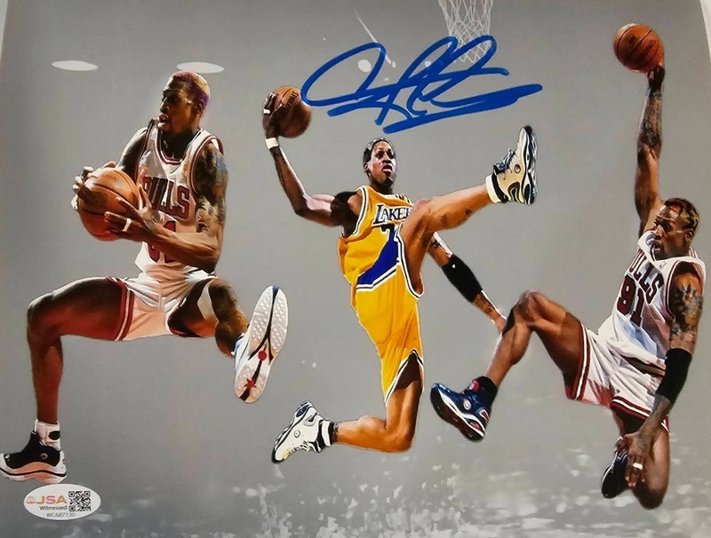 Dennis Rodman Signed METALLIC Photo 8x10  NWO Bulls Worm Autograph HOF JSA HOGAN
