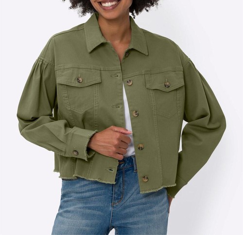 Mode von Heine Damen Blazer Jacke Kragen Langarm khaki Gr. 46 NEU