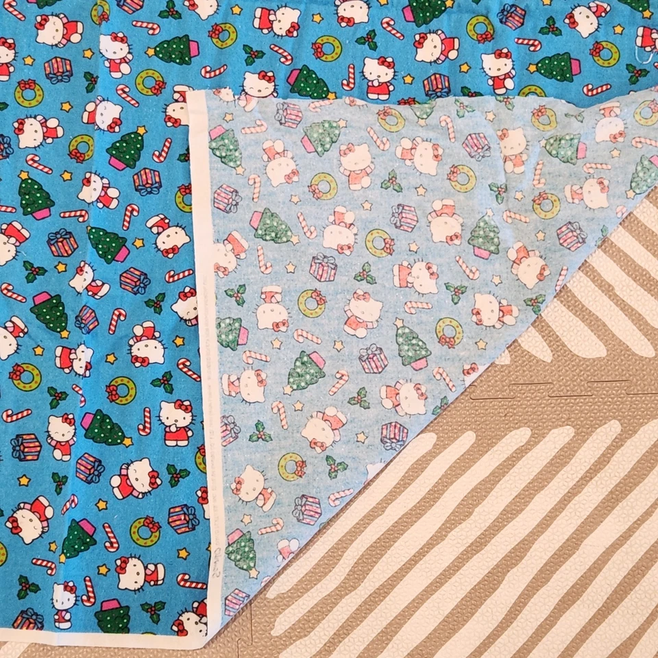 Sanrio Hello Kitty Christmas Fabric Remnant 38" x 29" Blue Flannel Vtg Y2K 2004 - Image 3 of 4