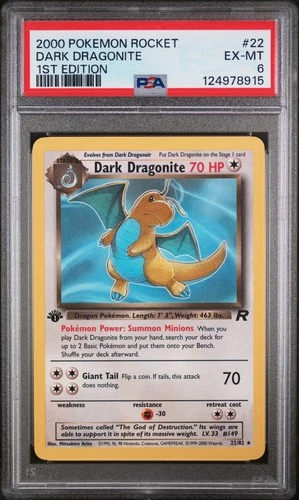 2000 POKEMON ROCKET 1ST ED #22 DARK DRAGONITE PSA 6