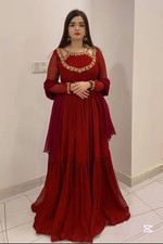 Stylish Look Heavy Faux Georgette Gown Bottom With Maroon Dupatta For Festival