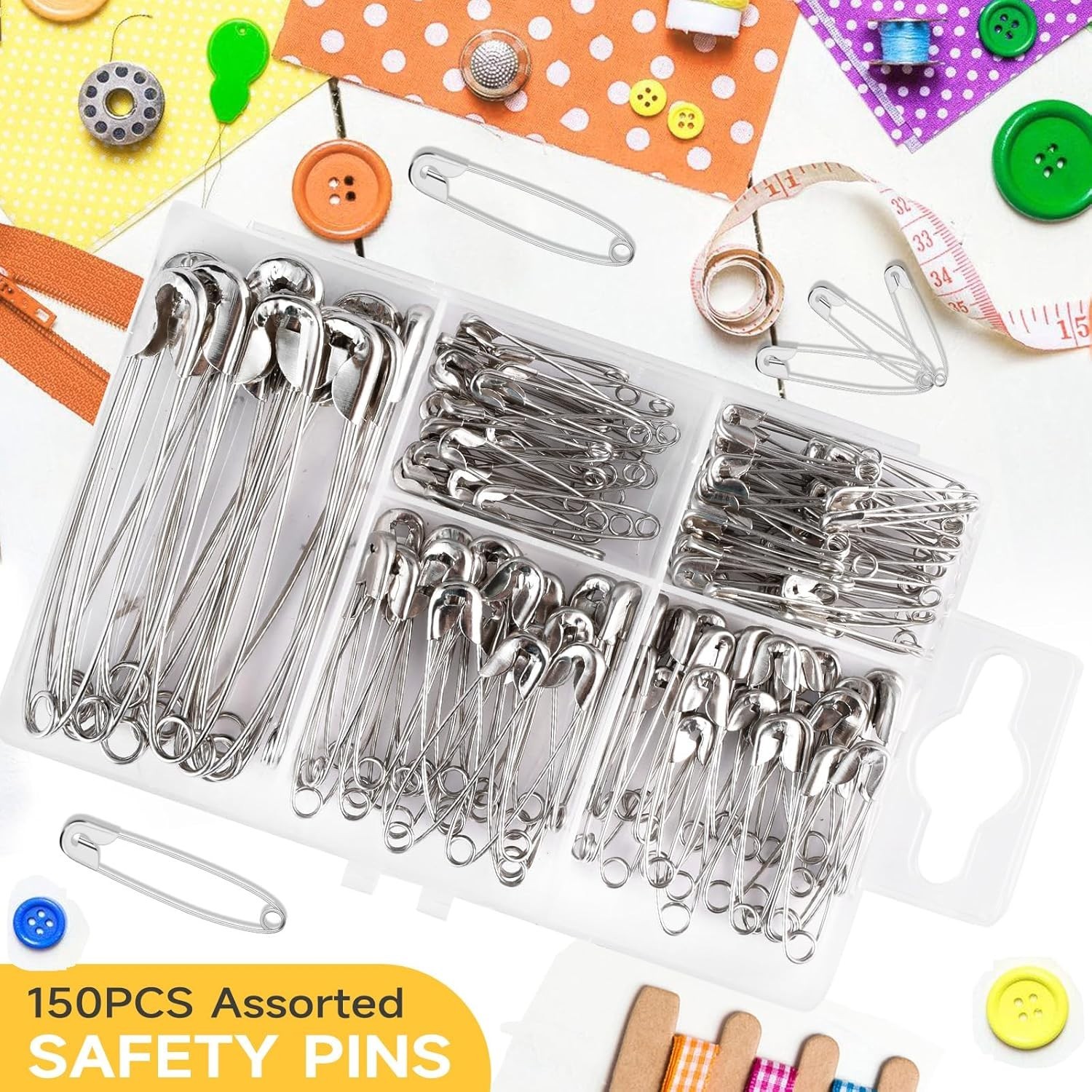 Durable 160Pcs Safety Pins Assortment - Perfect for Sewing, Crafting & Costumes