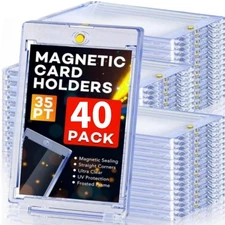 40 Pack Magnetic Trading Sports Card Holders 35pt One-Touch Hard UV Protection