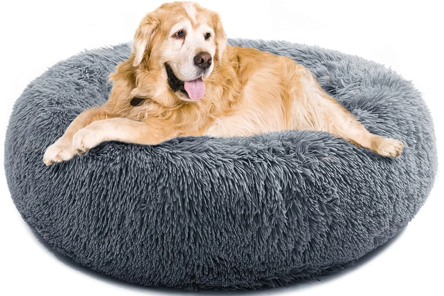Calming Donut Dog Bed for Large Medium Dogs, Fluffy Anti Anxiety XXl Dog