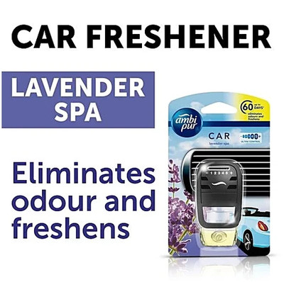Ambi Pur Lavender Spa Car Air Freshener Starter Kit (7.5 ml) Air-Powered