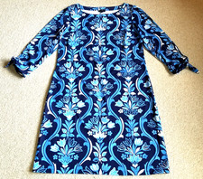 Womens Dress-TALBOTS-blue 'Effortless Jersey Tie Sleeve Damask Bouquet' -M