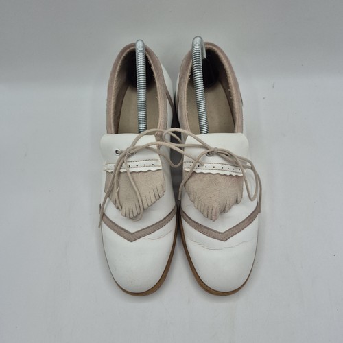 Zapatos Johnston & Murphy Para Hombre Talla 9.5M Blanco Beige Sillín Cuero Golf Clásicos - Imagen 9 de 14