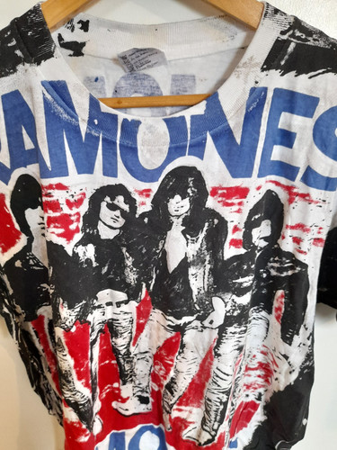 T-shirt vintage Deadstock Ramones AOP mai indossata stracci 72 (testa di zanzara?) Punto singolo - Foto 4 di 7
