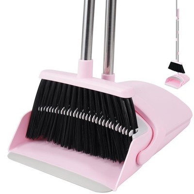 Pink Broom and Dustpan Set 52  Long Adjustable Handle Broom with Dustpan Comb...