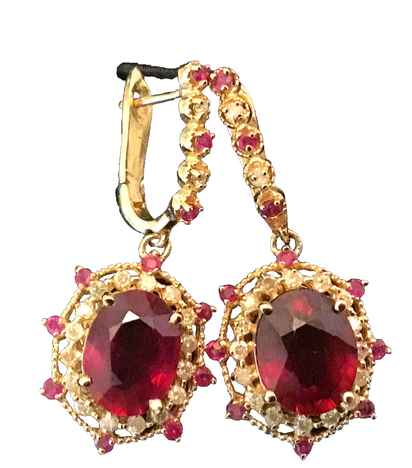 Ruby diamond dangle earrings, excellent cond., ru… - image 1