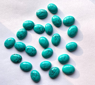 [WHOLESALE] SYNTHETIC BLUE TURQUOISE CABOCHON OVAL SHAPE LOOSE GEMSTONE LOT.